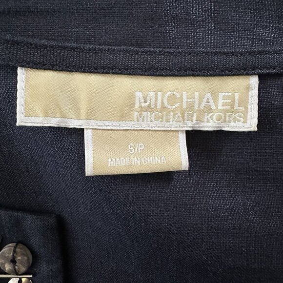 Michael Kors Small Navy 100% Linen Tunic Shirt Embellished Top 3/4 Sleeve Office - Picture 8 of 10